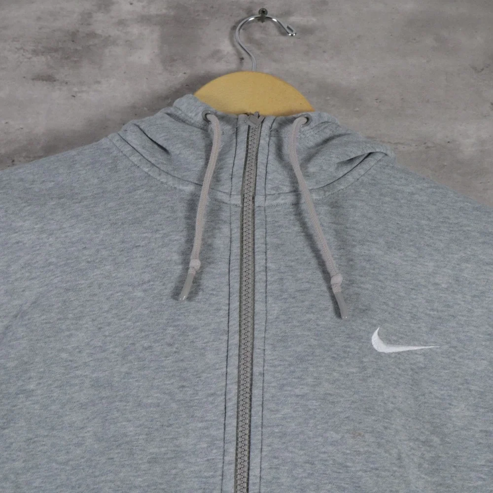 y2k nike zip up hoodie heather grey swoosh mens xl